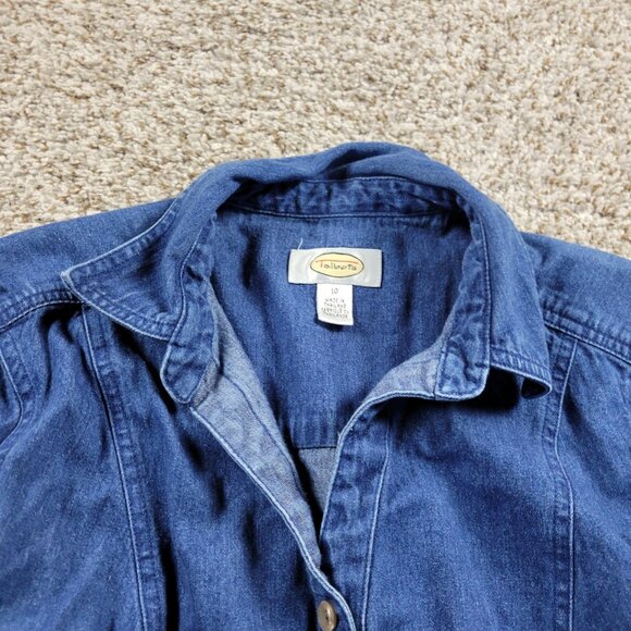 TALBOTS Denim Shirt Dress Womens 10 Blue Button Up FLAW* - Picture 2 of 7